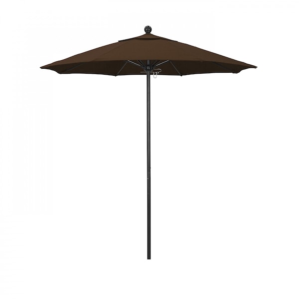 California Umbrella 7.5' Black Aluminum Market Patio Umbrella, Olefin Teak 194061334805 - main
